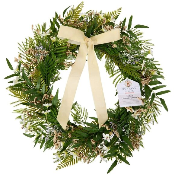 20" Greenery Wreath with Ivory Bow – My Texas House x Walmart College 2025 - Picture 3 of 8